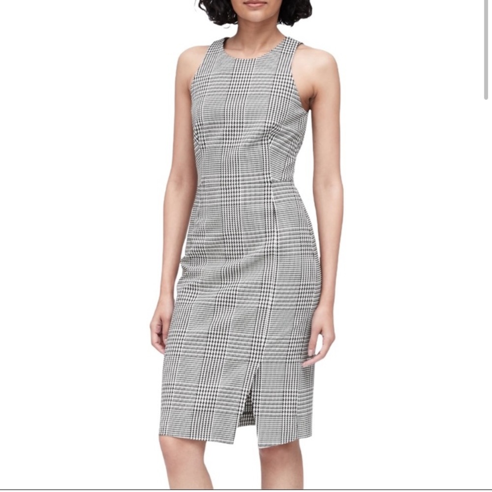 Banana Republic Plaid Bi-Stretch Racer Neck Sheath Dress- 2 NWT